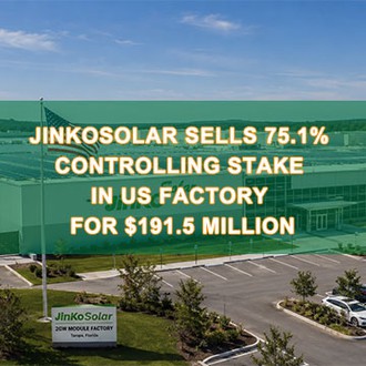 „JinkoSolar“ parduoda 75,1 % kontrolinį JAV gamyklos akcijų paketą už 191,5 m...